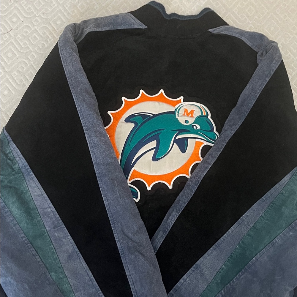 NFL Dolphins Black and Teal Leather Bomber Jacket - Picture 5 of 6